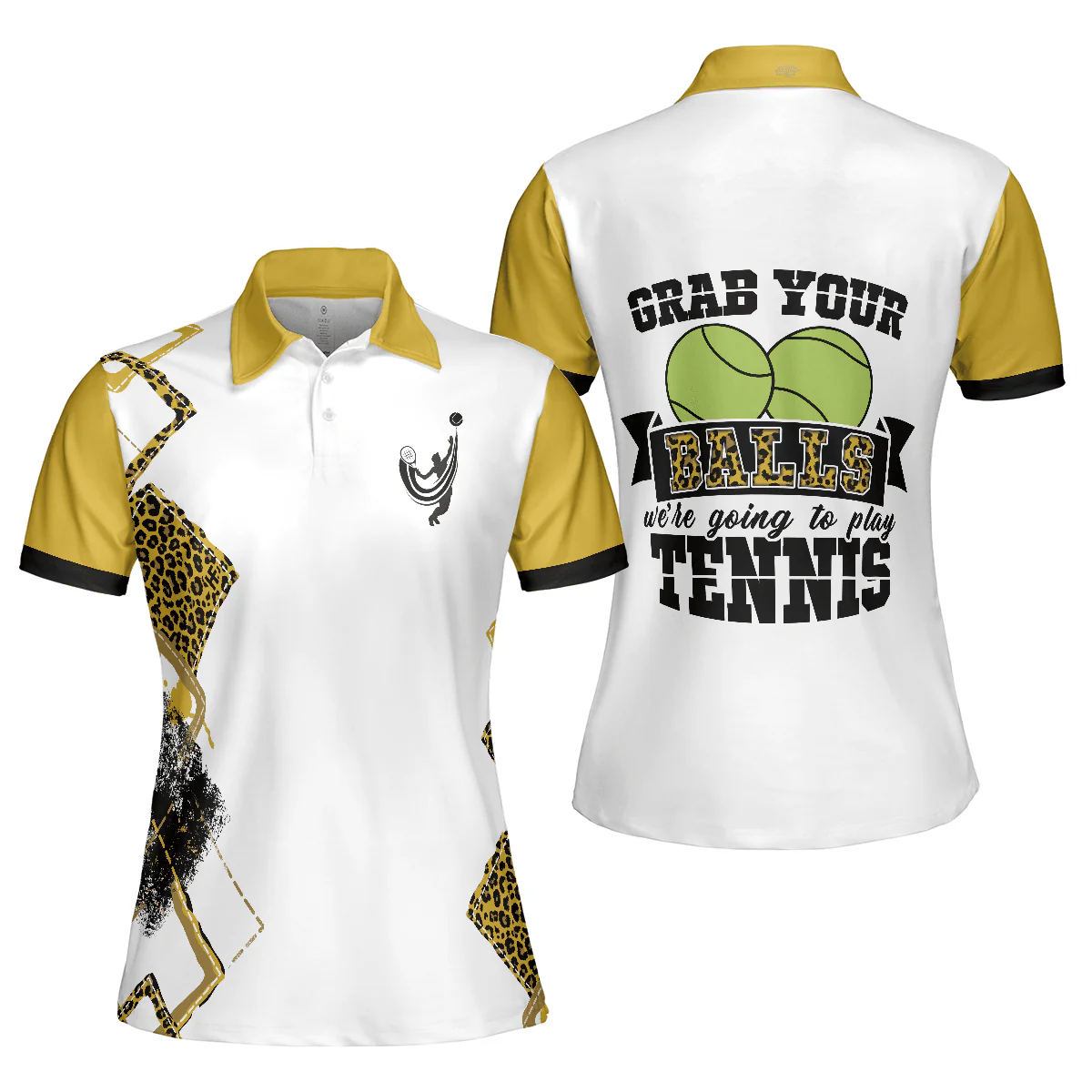 Tennis Women Polo Shirt, Grab Your Balls We're Going To Play Tennis, White And Yellow Tennis Women Polo Shirts, Unique Gift For Ladies, Tennis Lovers - Image 2