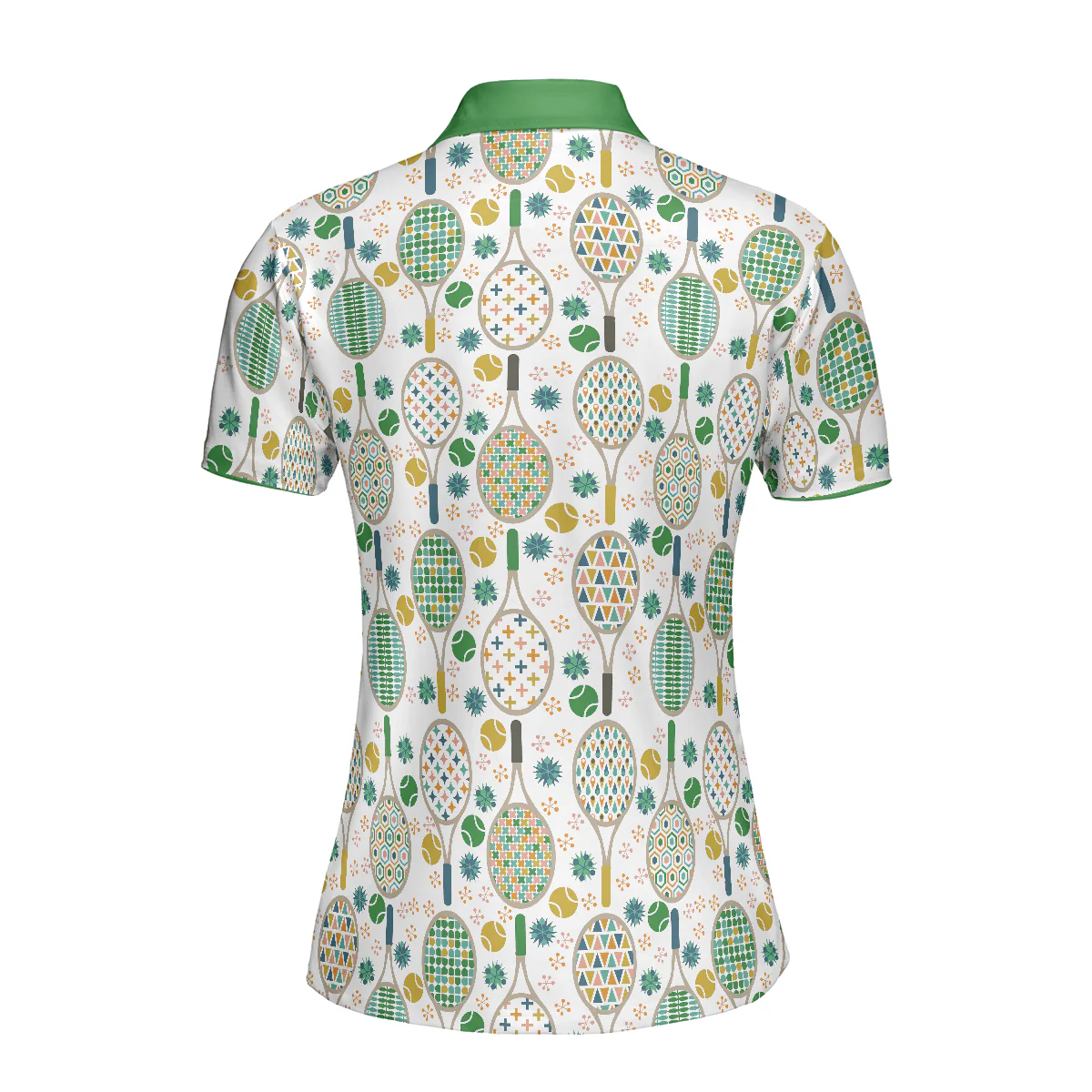 Tennis Women Polo Shirt, Green And Golden Tennis Pattern Women Polo Shirts, Unique Gift For Female Tennis Players, Ladies, Tennis Lovers - Image 3