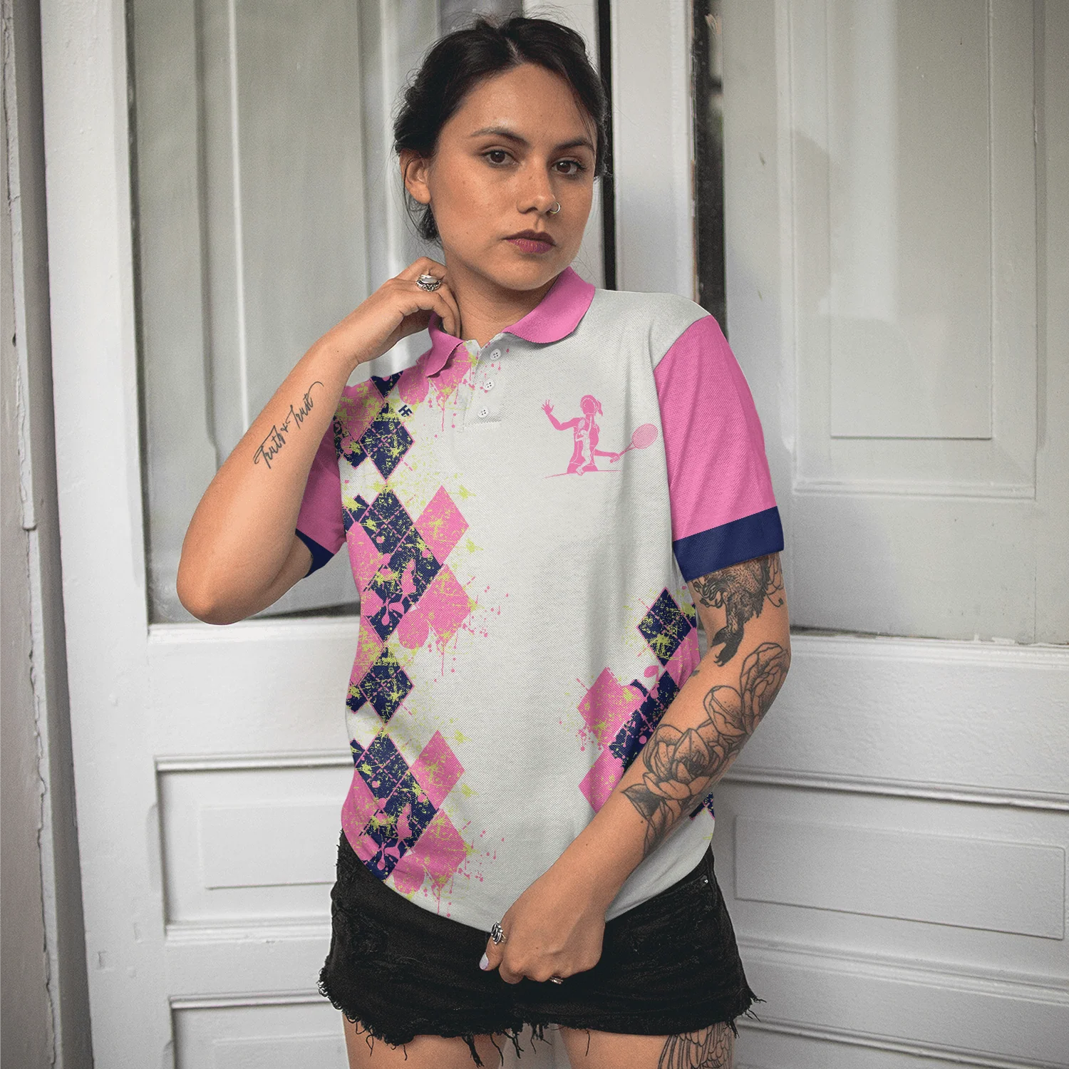 Tennis Women Polo Shirt, I Know I Play Like A Girl Try To Keep Up, White And Pink Tennis Shirt For Ladies - Gift For Women, Ladies, Tennis Players - Image 5