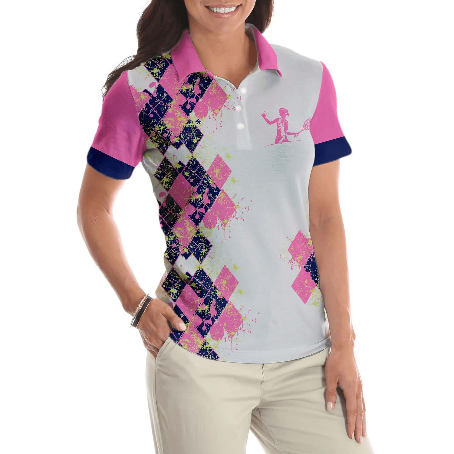 Tennis Women Polo Shirt, I Know I Play Like A Girl Try To Keep Up, White And Pink Tennis Shirt For Ladies - Gift For Women, Ladies, Tennis Players - Image 6