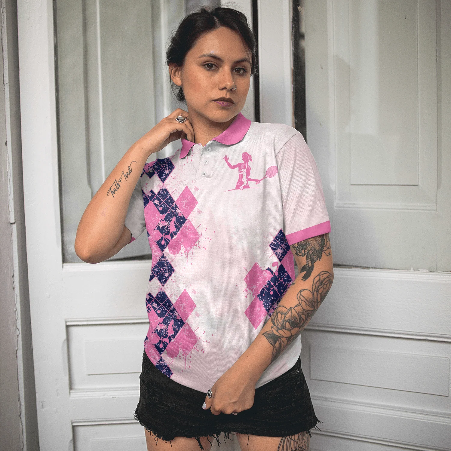 Tennis Women Polo Shirt, Sometimes It Takes Balls To Be A Women Polo Shirt, Pink Argyle Pattern Tennis Shirt - Perfect Gift For Women, Ladies, Tennis Lovers - Image 6