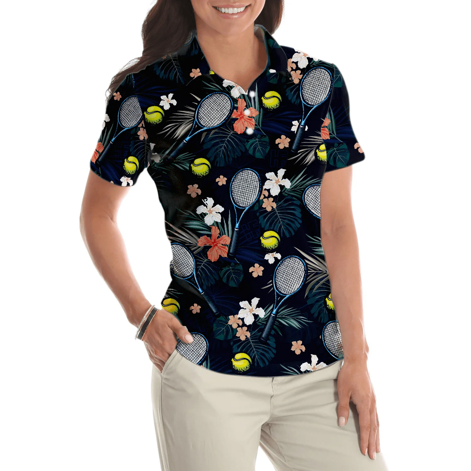Tennis Women Polo Shirt - Tropical Floral Tennis Women Polo Shirt - Perfect Gift For Women, Tennis Lover - Image 5
