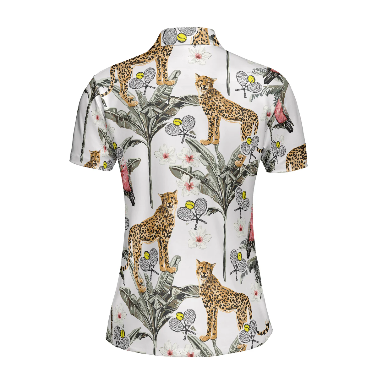 Tennis Women Polo Shirt - Tropical Plants Leopard Tennis Shirt For Women, Tennis Polo Shirt - Perfect Gift For Women, Tennis Lover - Image 3