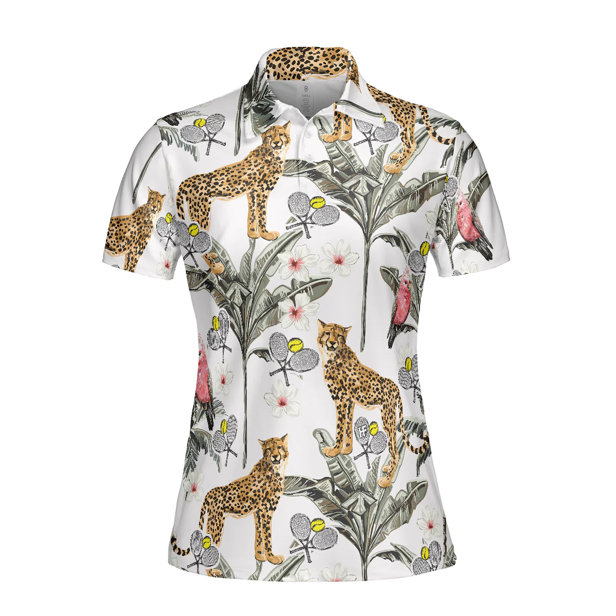 Tennis Women Polo Shirt - Tropical Plants Leopard Tennis Shirt For Women, Tennis Polo Shirt - Perfect Gift For Women, Tennis Lover - Image 4