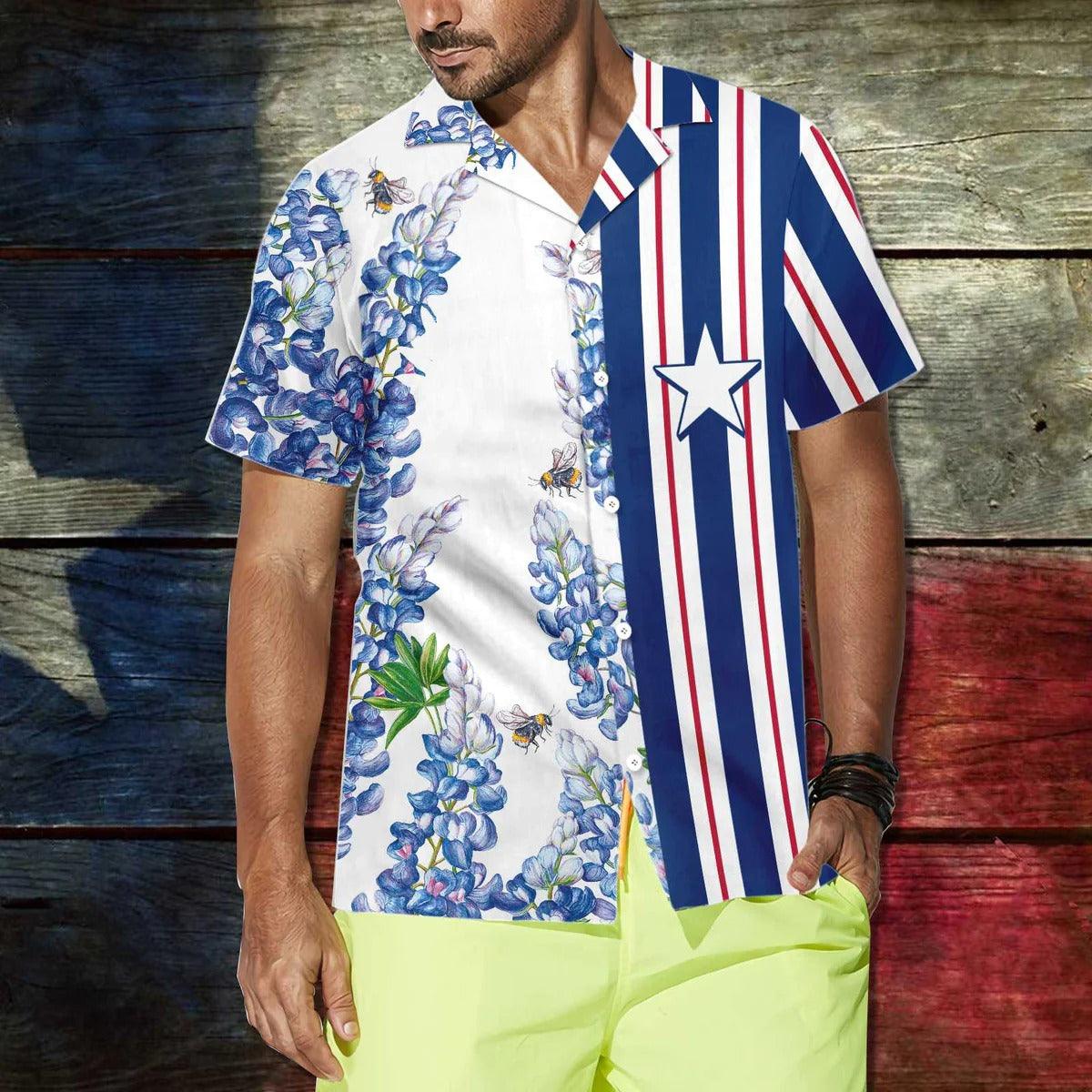 Texas Flag Aloha Hawaiian Shirt, Stripe Pattern Texas Flag Aloha Shirt, Floral Hawaiian Shirt For Summer - Perfect Gift For Men, Women, Friend, Family - Image 3