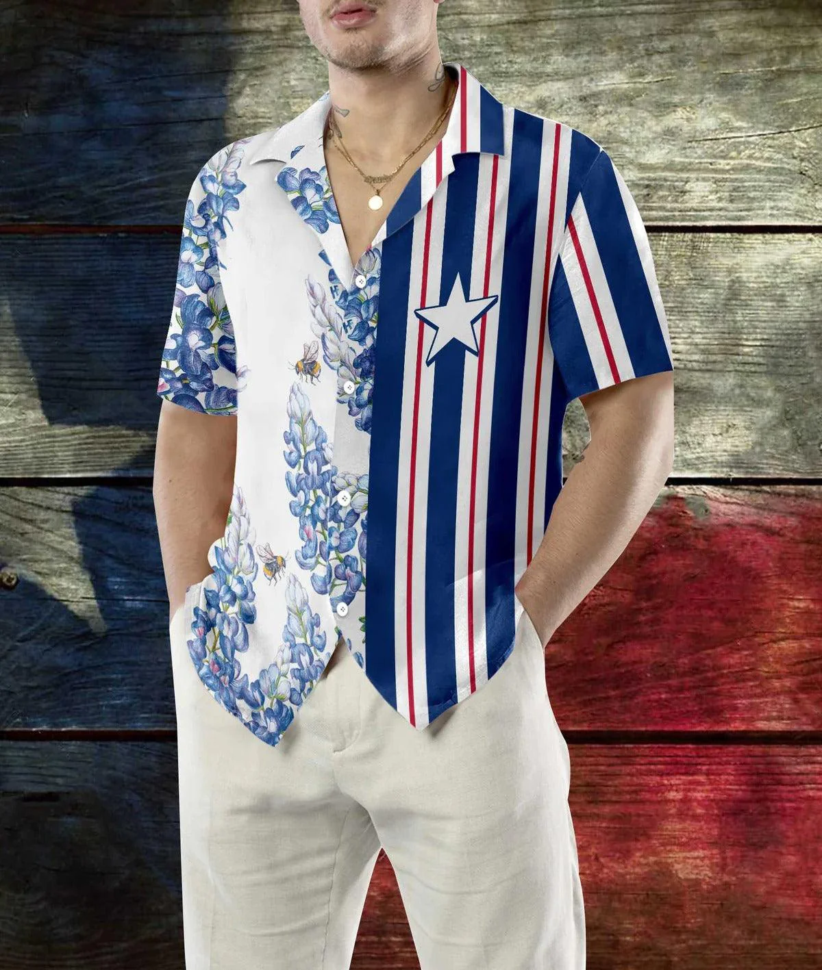 Texas Flag Aloha Hawaiian Shirt, Stripe Pattern Texas Flag Aloha Shirt, Floral Hawaiian Shirt For Summer - Perfect Gift For Men, Women, Friend, Family - Image 4