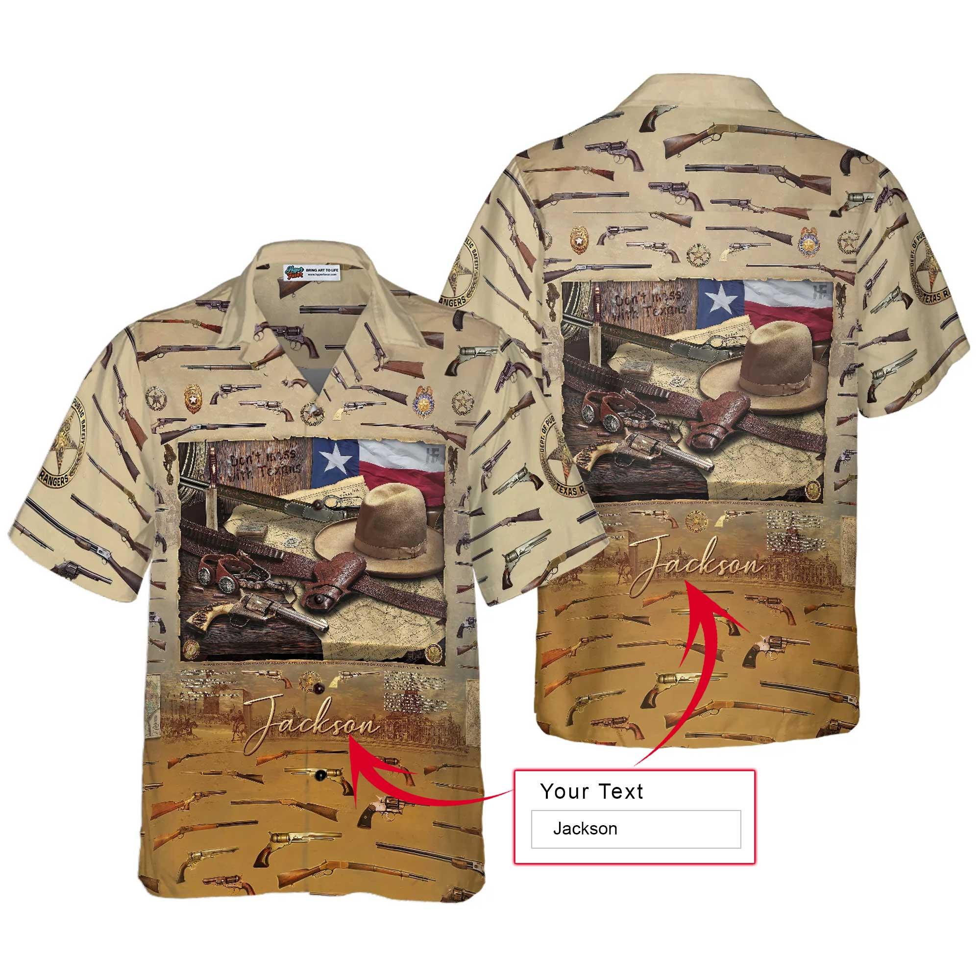 Texas Heritage Custom Name Hawaiian Shirt, Texan Cowboy Wild West Guns Texas Native, Proud Texas, Summer Aloha Shirt Perfect Unique Gift For Men Women