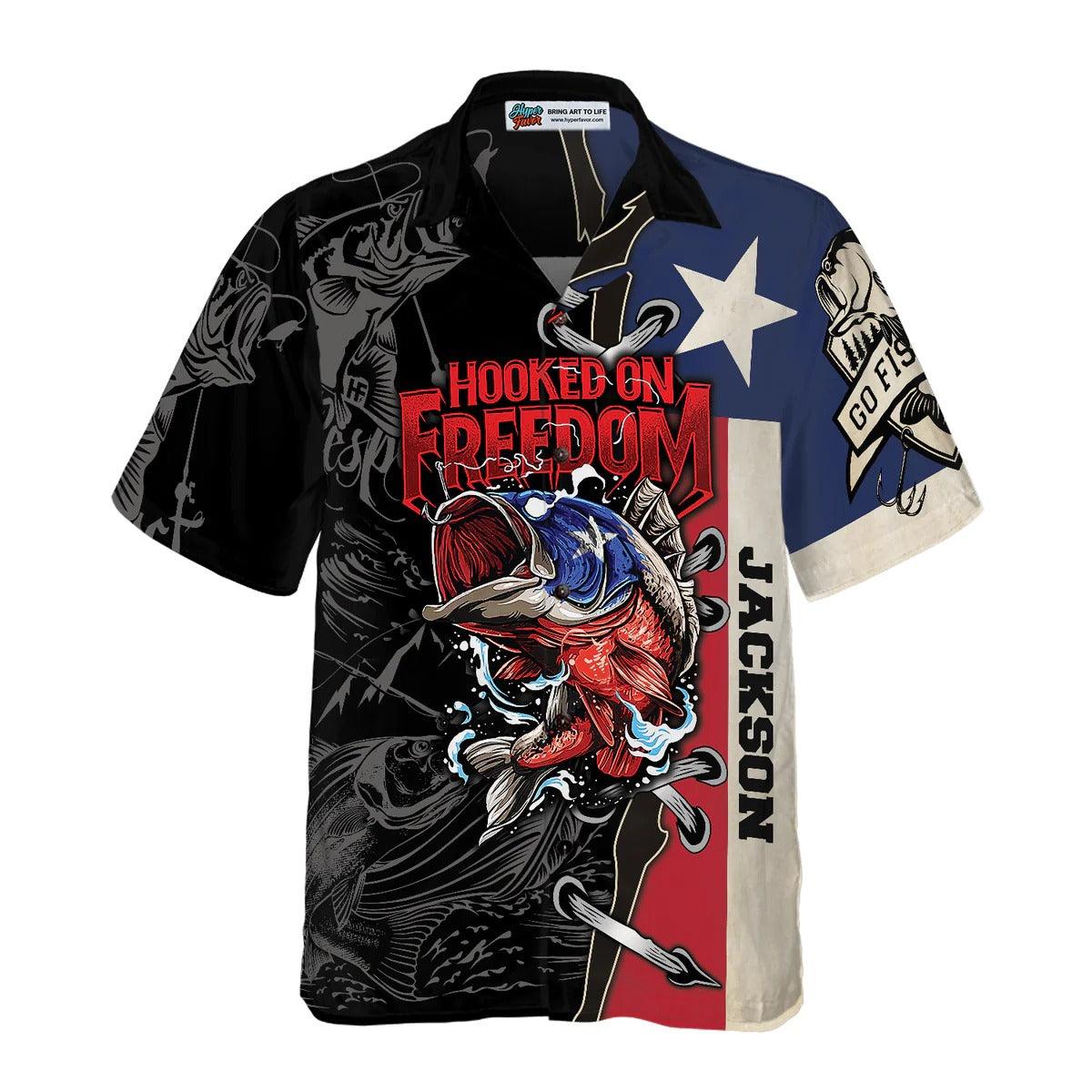 Texas Hooked On Freedom Fishing Custom Hawaiian Shirt, Texas Custom Hawaiian Shirt, Summer Aloha Shirt- Perfect Gift For Men, Women, Friend, Family - Image 2