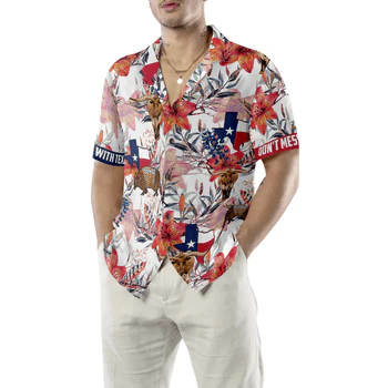 Texas Longhorn Bluebonnet And Armadillo Hawaiian Shirt, Button Down Floral Texas Flag, Proud Texas, Colorful Summer Aloha Shirt For Men Women - Image 3