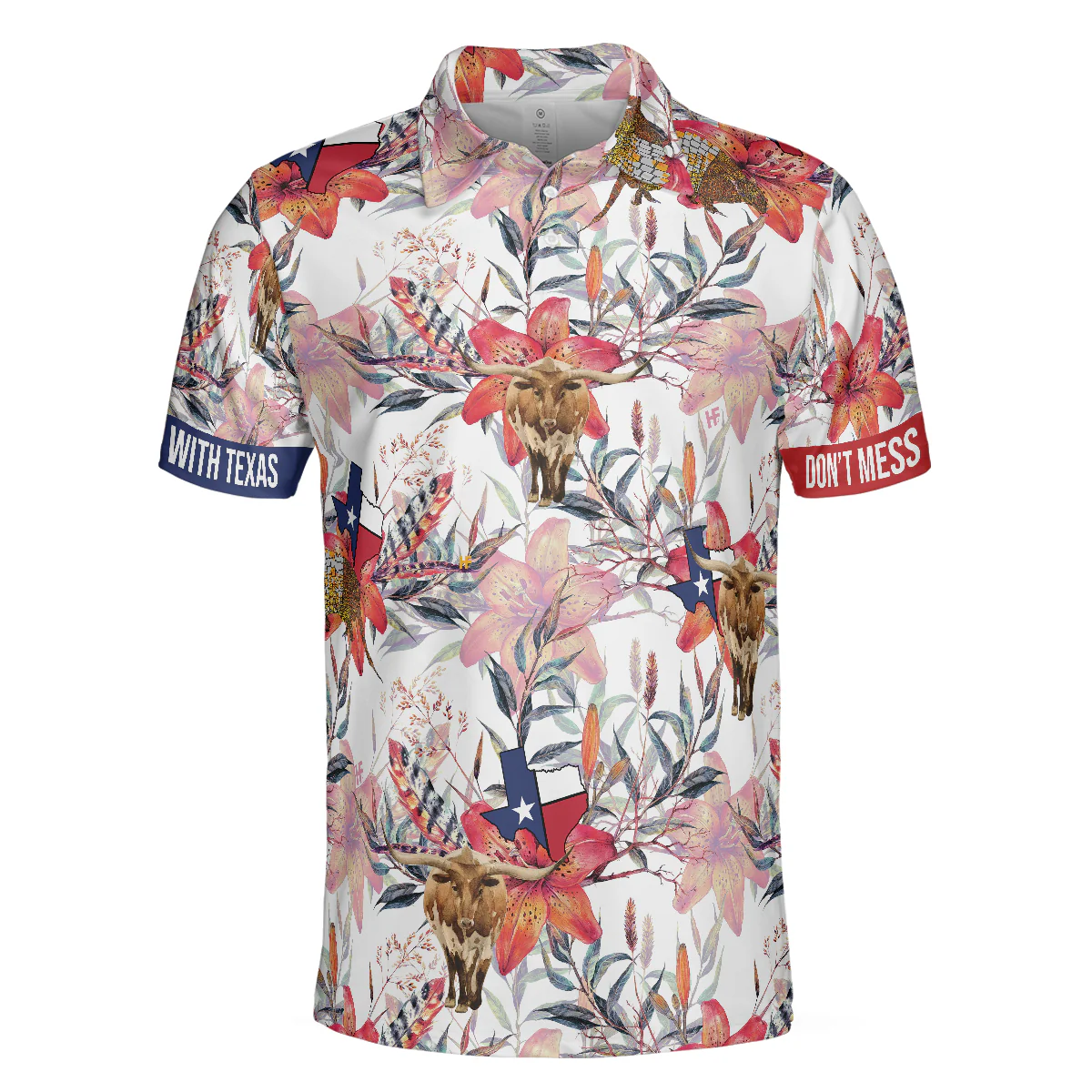 Texas Longhorn Bluebonnet and Armadillo Polo Shirt, Floral Texas State Polo Shirt, Texas Proud Shirt For Men - Perfect Gift For Men - Image 2