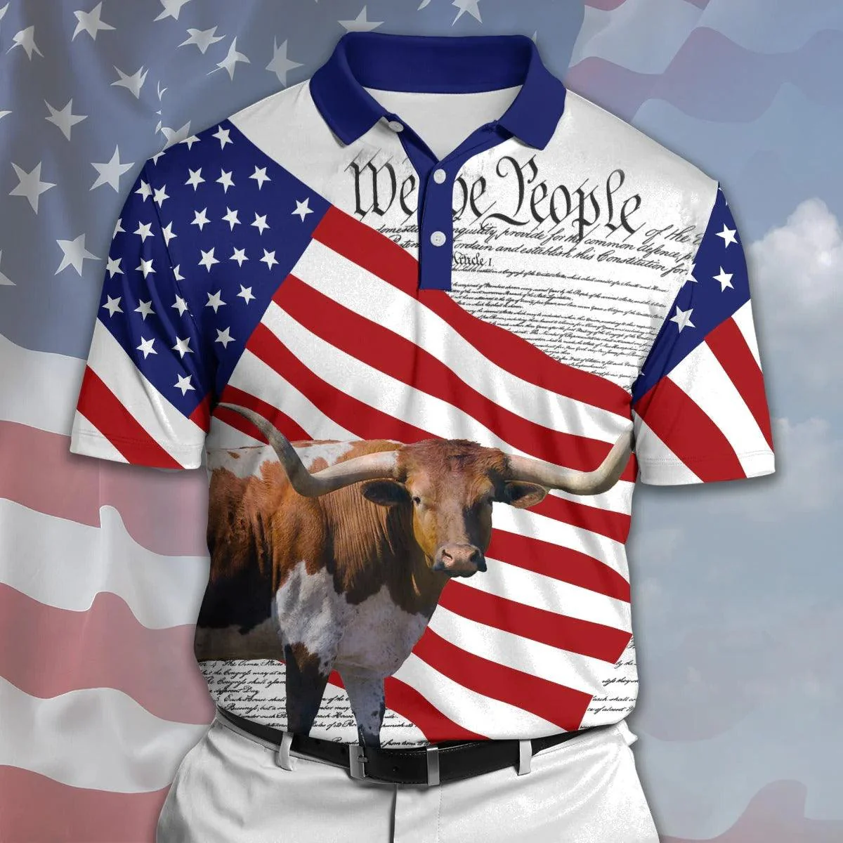 Texas Longhorn Men Polo Shirts - Texas Longhorn States Of America Polo Shirts For Men - Perfect Gift For Texas Longhorn Lovers, Cattle Lovers - Image 2