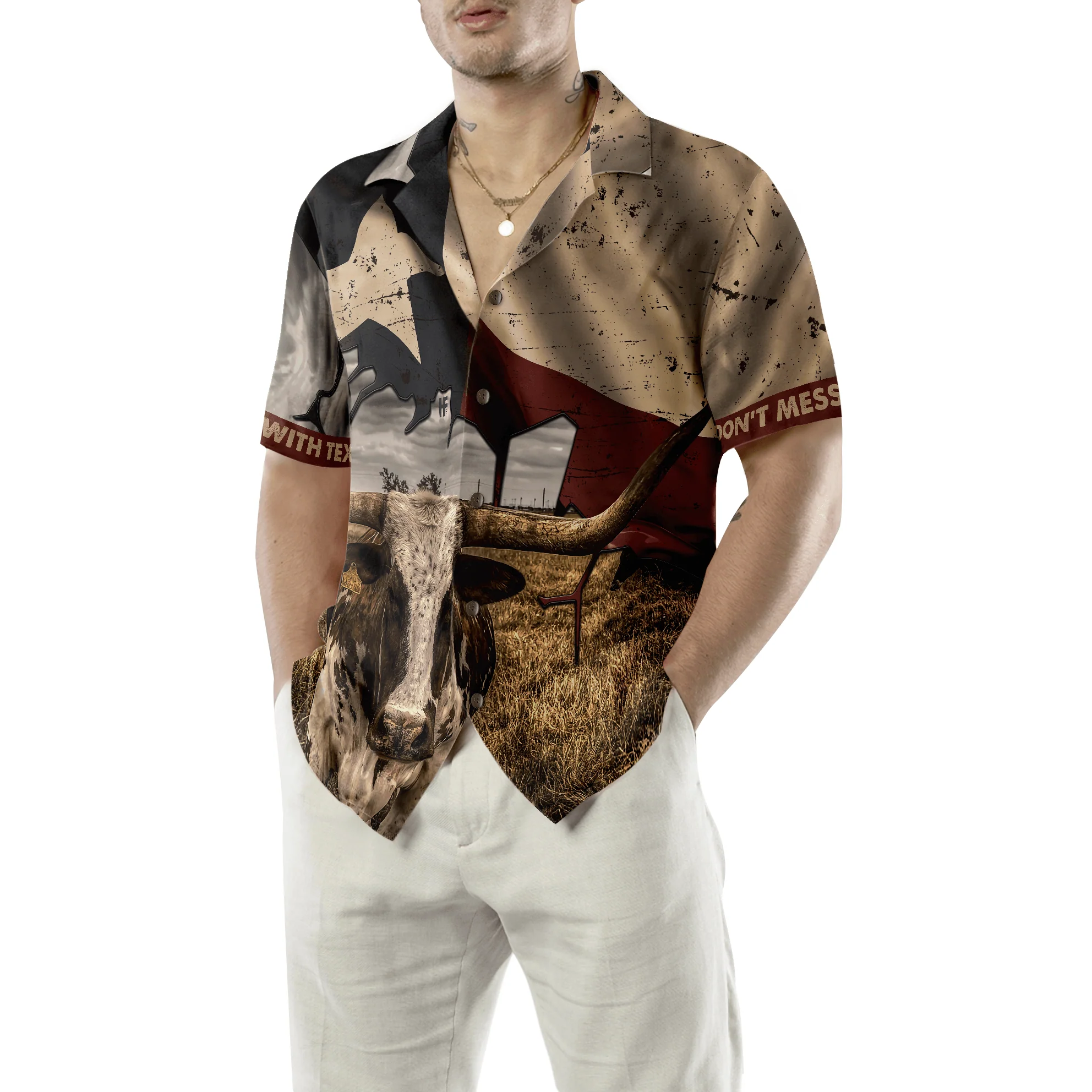 Texas State Map Pattern Texas Flag Hawaiian Shirt, Don't Mess With Texas Longhorns, Summer Aloha Shirt Perfect Gift For Men Women - Image 2