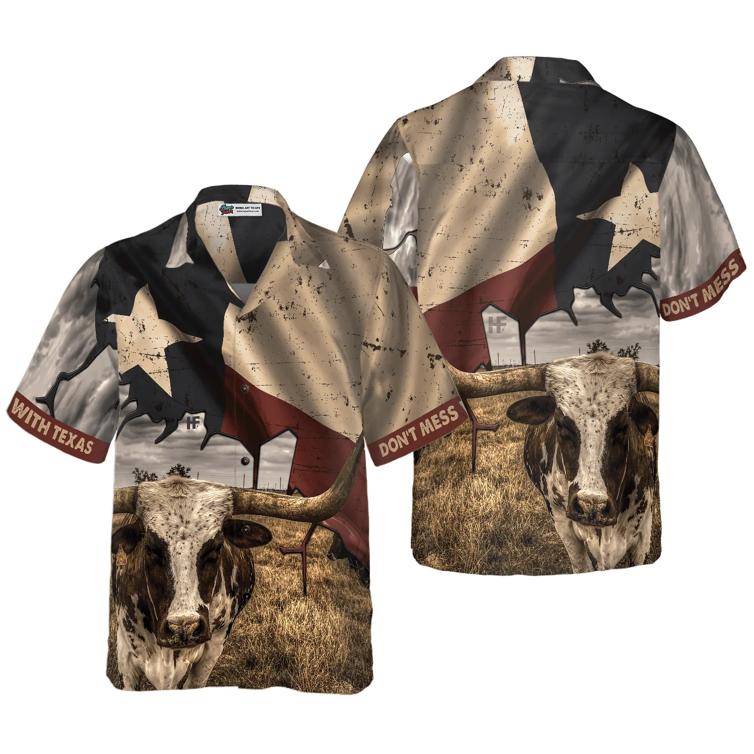 Texas State Map Pattern Texas Flag Hawaiian Shirt, Don't Mess With Texas Longhorns, Summer Aloha Shirt Perfect Gift For Men Women - Image 3