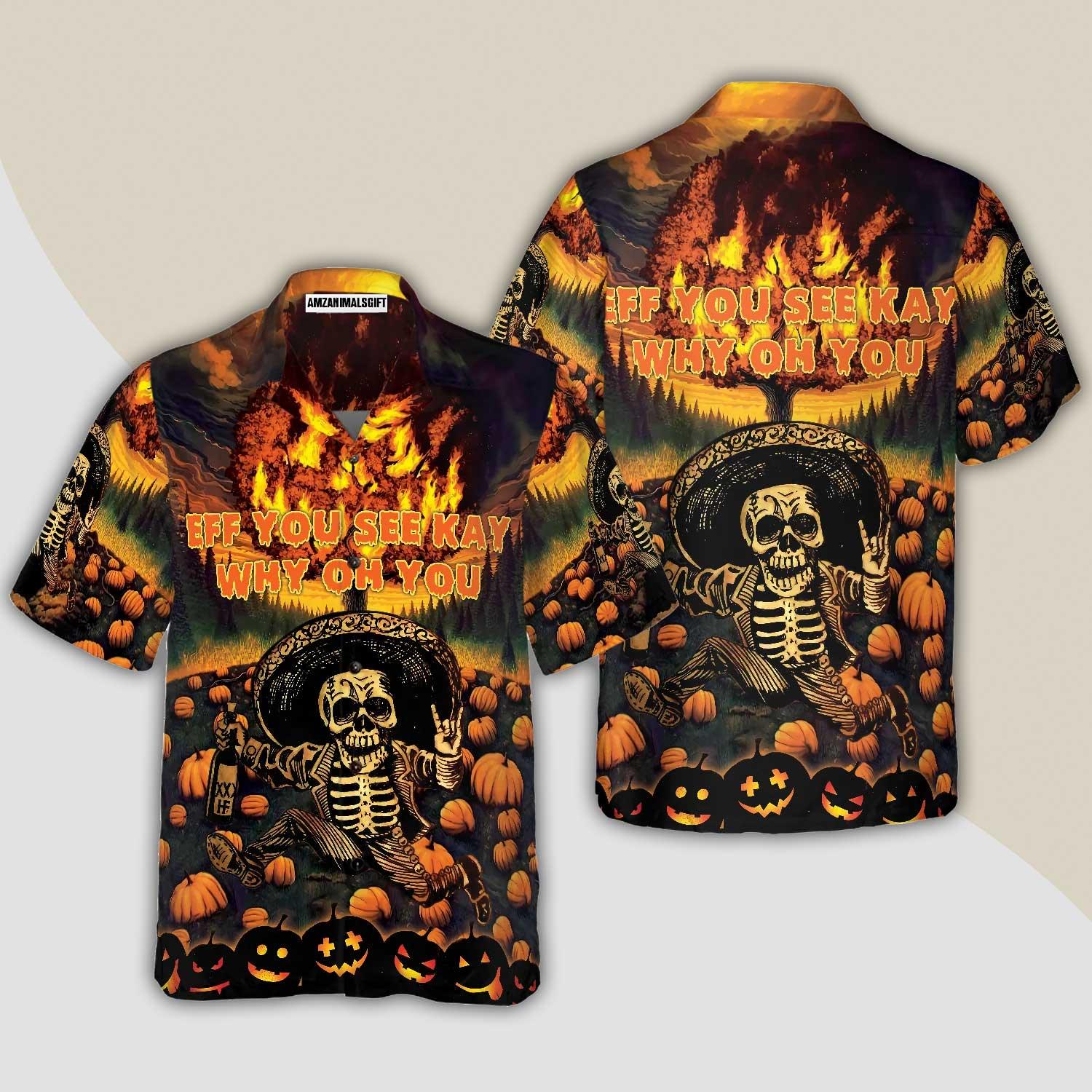 The Burning Pumpkin Sky & Skeleton Halloween Hawaiian Shirt, Halloween Shirt For Men And Women - Perfect Gift For Lover, Friend, Family
