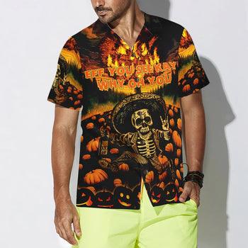 The Burning Pumpkin Sky & Skeleton Halloween Hawaiian Shirt, Halloween Shirt For Men And Women - Perfect Gift For Lover, Friend, Family - Image 2