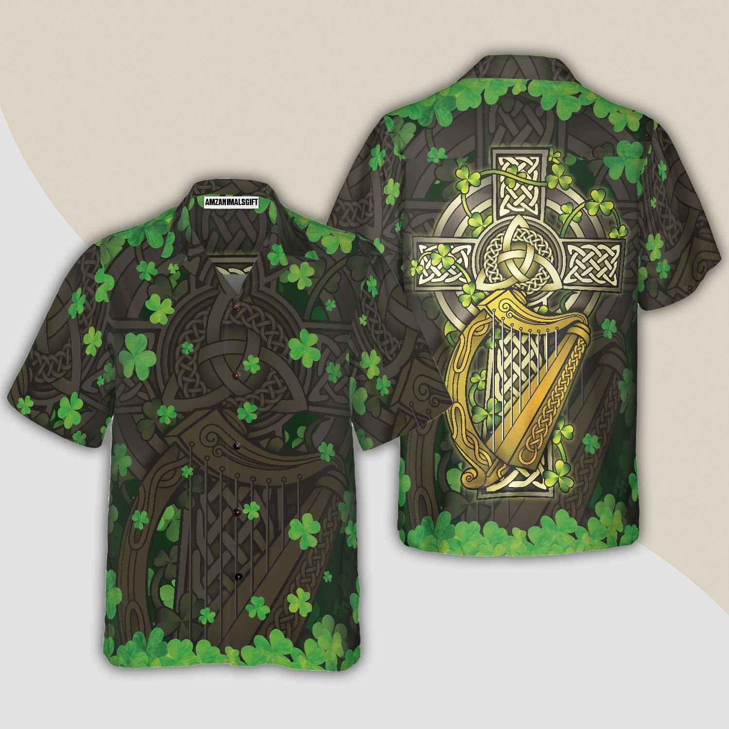 The Celtic Cross Harp Irish Proud Hawaiian Shirt, Colorful Summer Aloha Shirts For Men Women, Gift For Husband, Wife, Boyfriend, Girlfriend