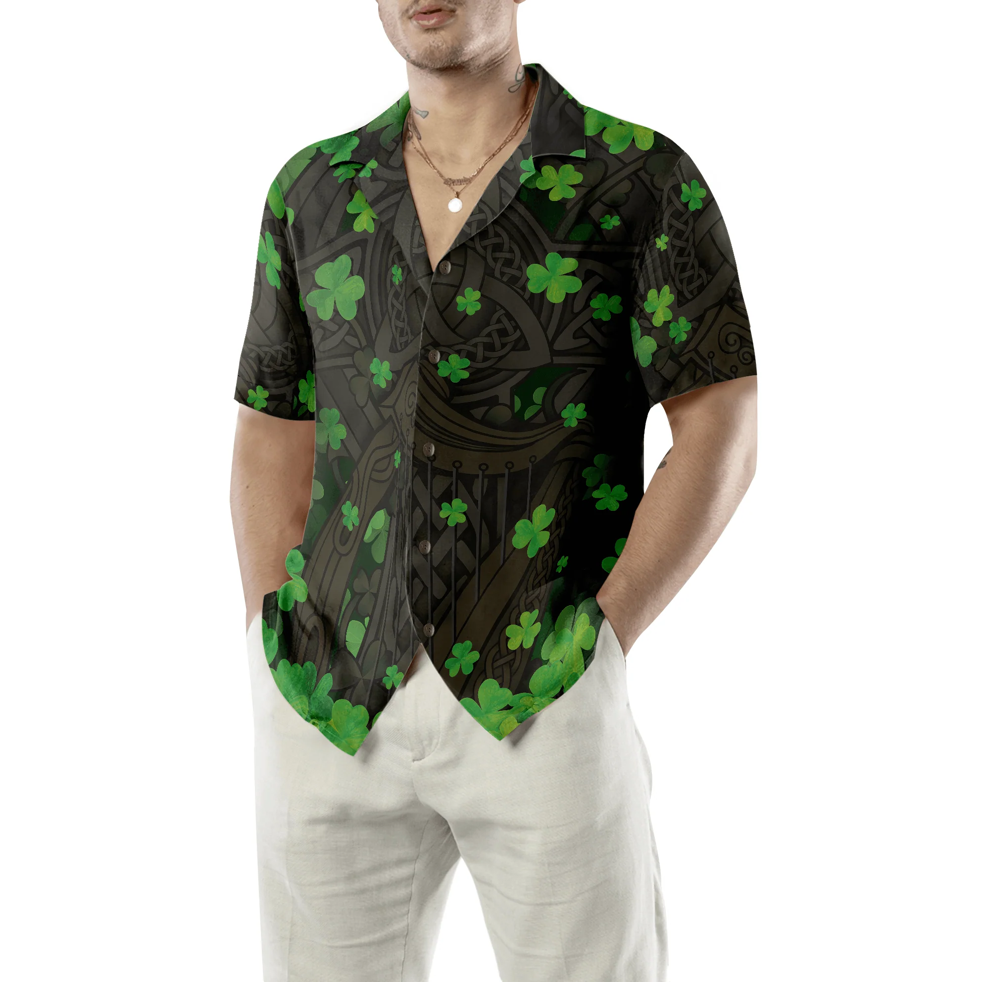 The Celtic Cross Harp Irish Proud Hawaiian Shirt, Colorful Summer Aloha Shirts For Men Women, Gift For Husband, Wife, Boyfriend, Girlfriend - Image 6