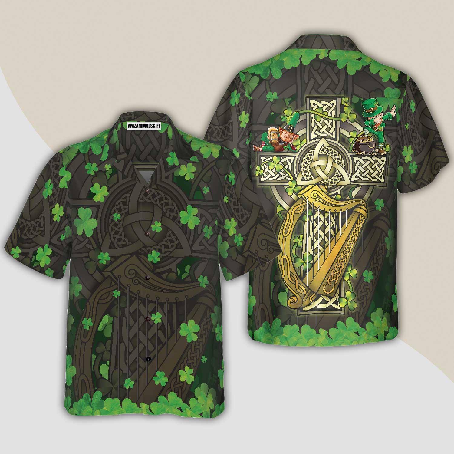 The Celtic Cross Hawaiian Shirt, The Celtic Cross Harp Leprechaun Irish Proud Hawaiian Shirt For Men Women, Gift For Husband, Wife