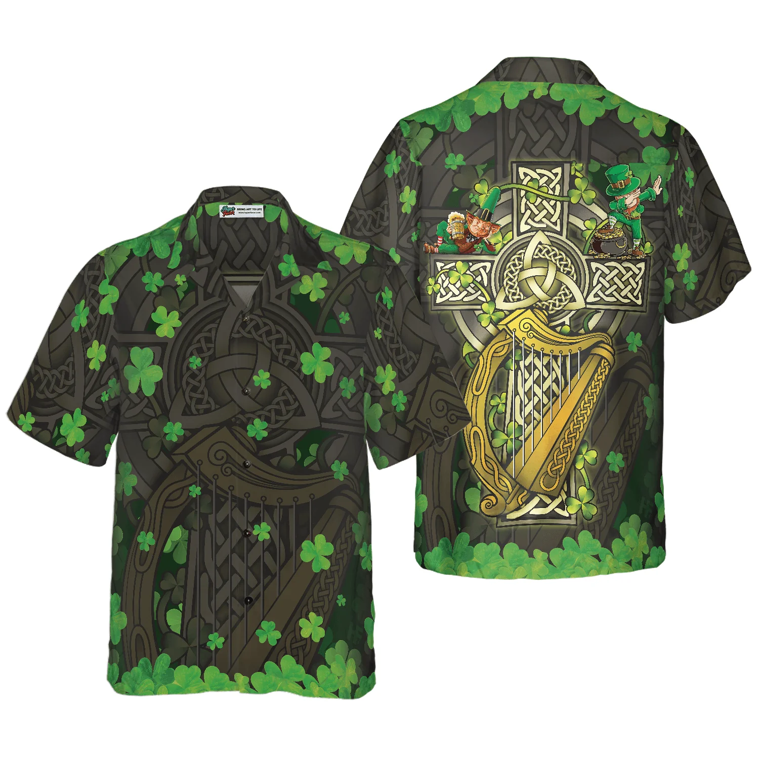 The Celtic Cross Hawaiian Shirt, The Celtic Cross Harp Leprechaun Irish Proud Hawaiian Shirt For Men Women, Gift For Husband, Wife - Image 2
