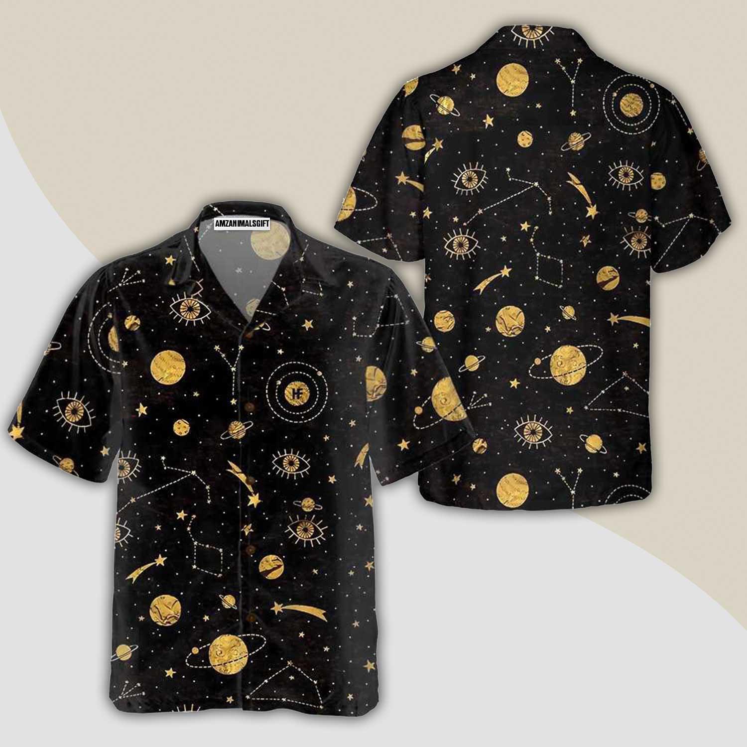 The Golden Sky Aloha Hawaiian Shirt For Summer, Space Planet Themed Hawaiian Shirt For Men Women Adults, Gift For Friend, Family, Team