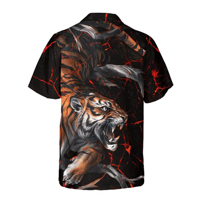 Tiger In The Dark Hawaiian Shirt, Tiger Aloha Shirt For Men - Perfect Gift For Tiger Lovers, Husband, Boyfriend, Friend, Family - Image 3