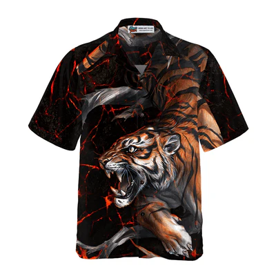 Tiger In The Dark Hawaiian Shirt, Tiger Aloha Shirt For Men - Perfect Gift For Tiger Lovers, Husband, Boyfriend, Friend, Family - Image 4