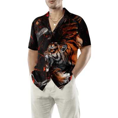 Tiger In The Dark Hawaiian Shirt, Tiger Aloha Shirt For Men - Perfect Gift For Tiger Lovers, Husband, Boyfriend, Friend, Family - Image 6