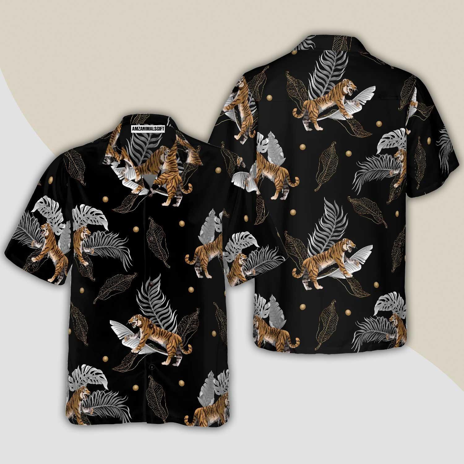 Tiger With Palm Leaves Hawaiian Shirt, Tropical Summer Tiger Aloha Shirt For Men - Perfect Gift For Tiger Lovers, Husband, Boyfriend, Friend, Family