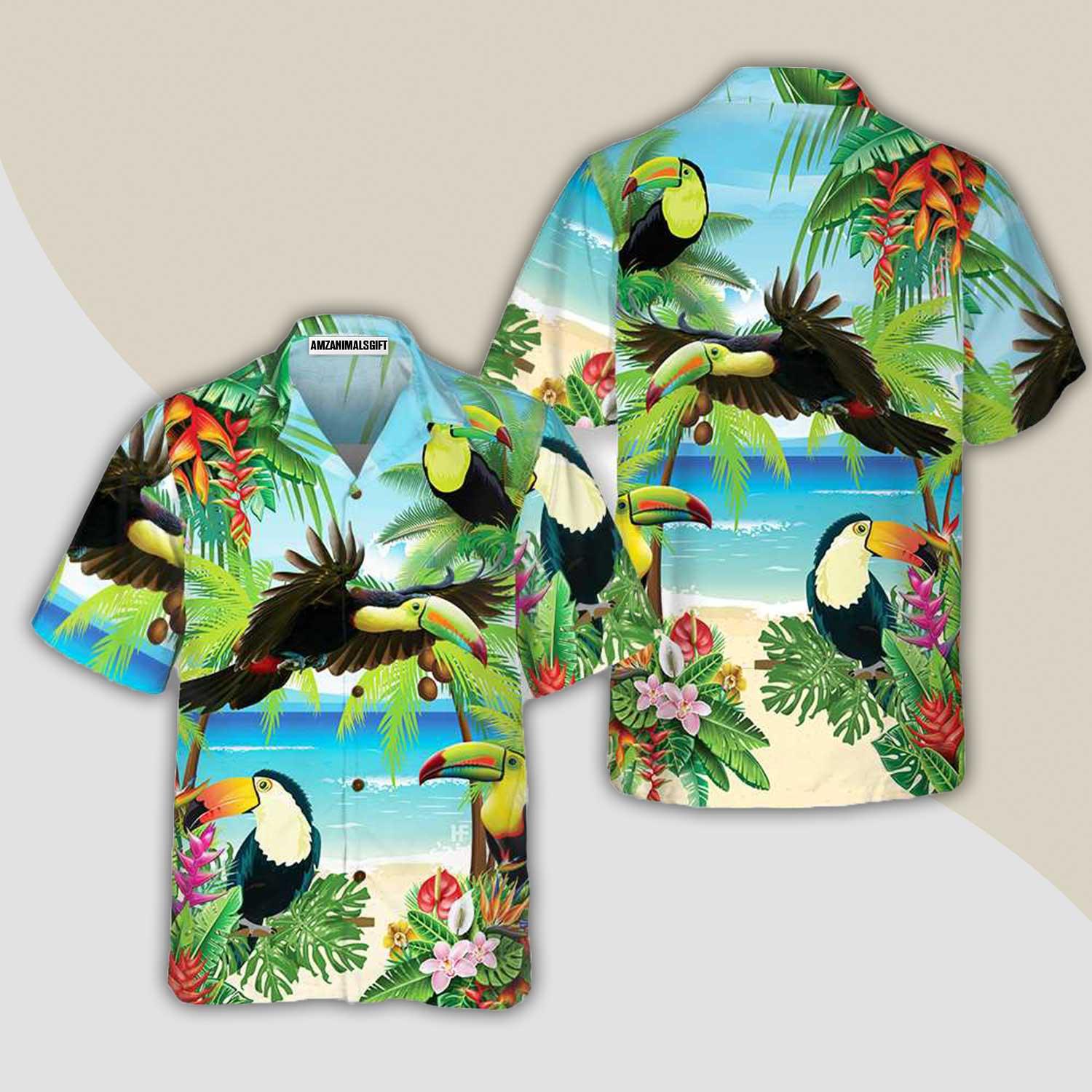 Toucan Tropical Beach Hawaiian Shirt, Colorful Summer Aloha Shirts For Men Women, Perfect Gift For Husband, Wife, Boyfriend, Friend