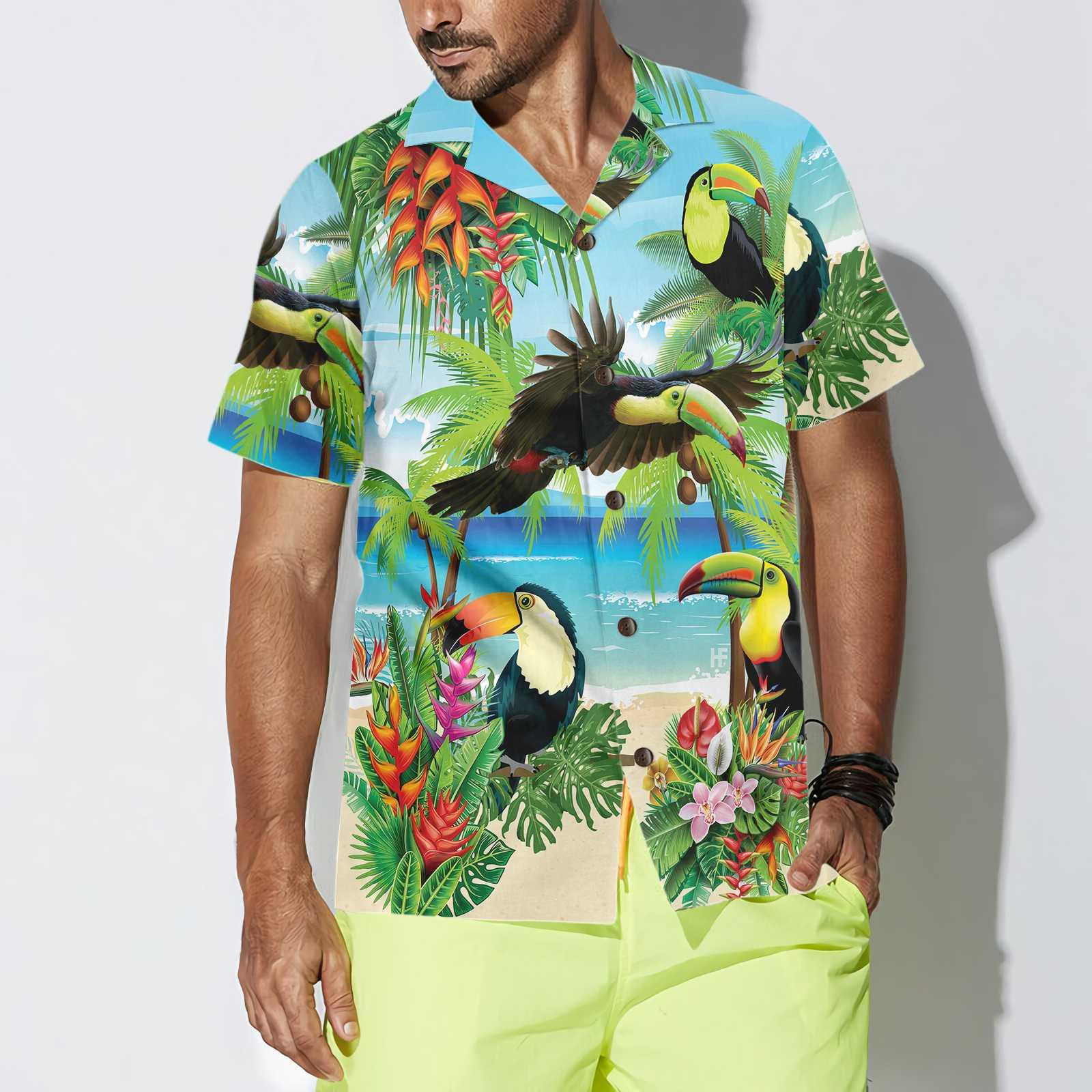 Toucan Tropical Beach Hawaiian Shirt, Colorful Summer Aloha Shirts For Men Women, Perfect Gift For Husband, Wife, Boyfriend, Friend - Image 5