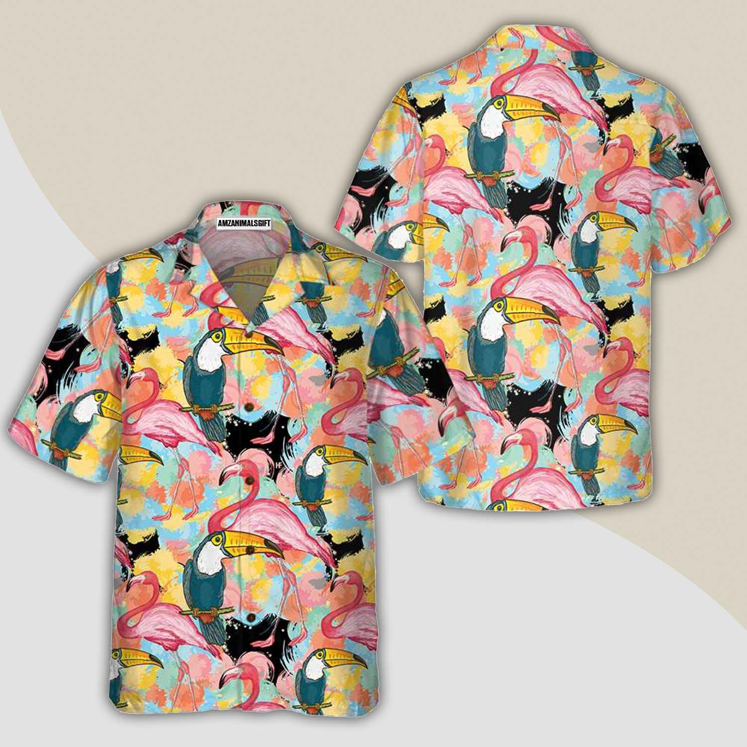 Toucans And Flamingos Exotic Floral Aloha Hawaiian Shirt For Summer, Cool Tropical Hawaiian Shirt For Men Women Adults, Best Gift For Friend, Family