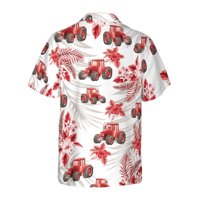 Tractor Hawaiian Shirt, Tropical Red Tractor Aloha Shirt For Men And Women - Perfect Gift For Husband, Wife, Boyfriend, Friend, Family - Image 3