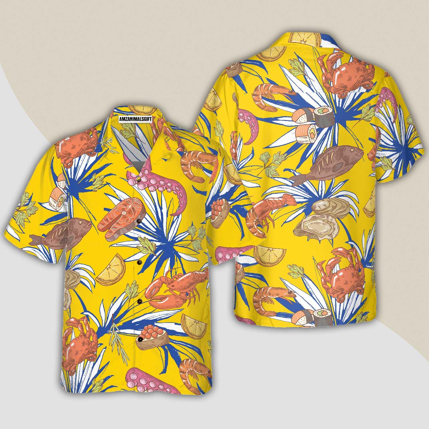 Tropical Floral Seafood Hawaiian Shirt, Colorful Summer Aloha Shirt For Men Women, Perfect Gift For Friend, Family, Husband, Wife, Boyfriend