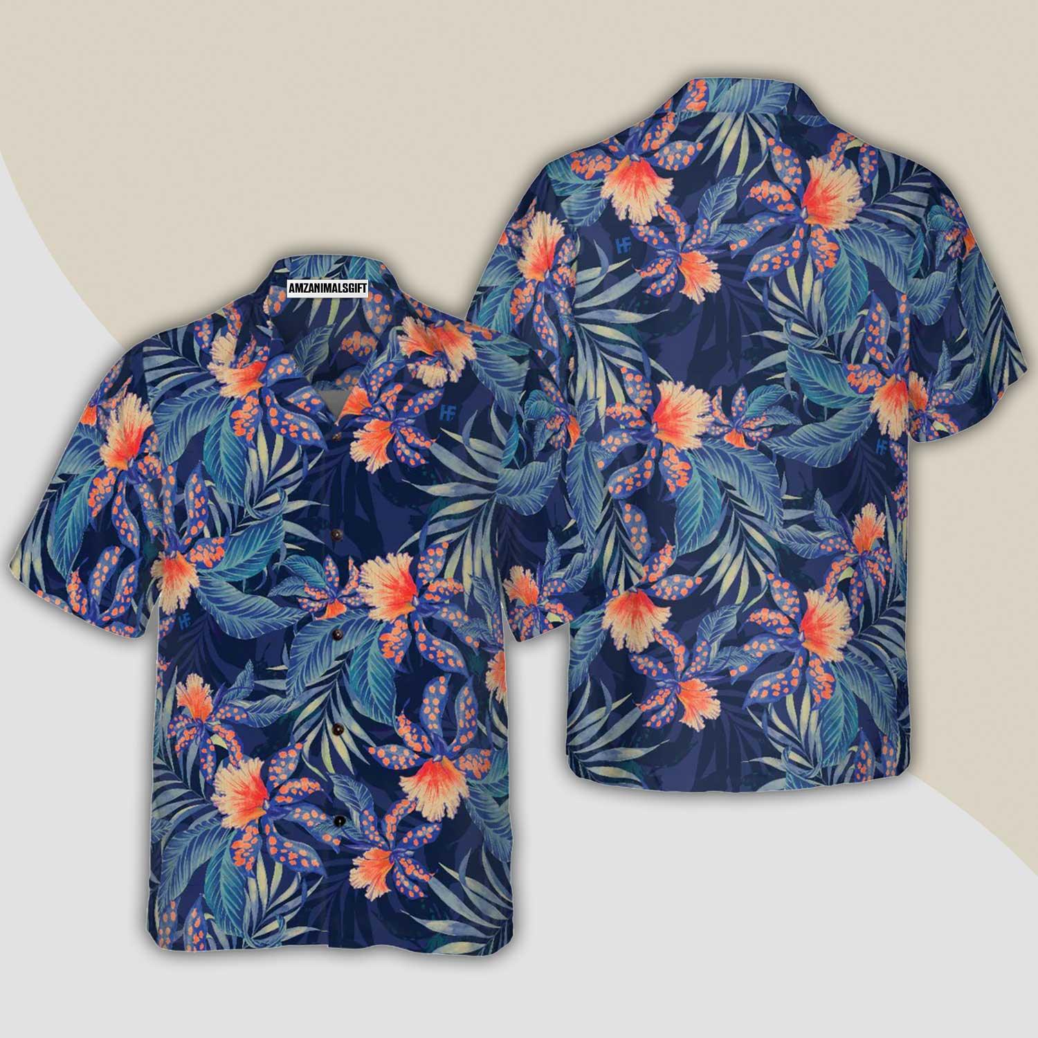 Tropical Flower Pattern Hawaiian Shirt, Beach Hawaiian Shirt, Tropical Aloha Shirt For Men Women, Perfect Gift For Husband, Wife, Friend, Family