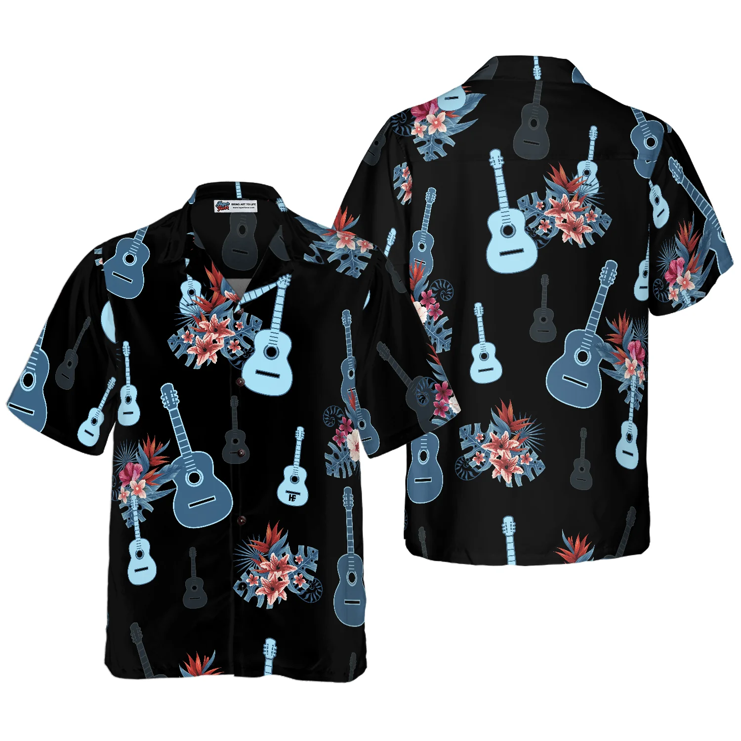 Tropical Guitar & Leaves Aloha Hawaiian Shirt For Summer, Colorful Shirt For Men Women, Perfect Gift For Friend, Team, Family - Image 2