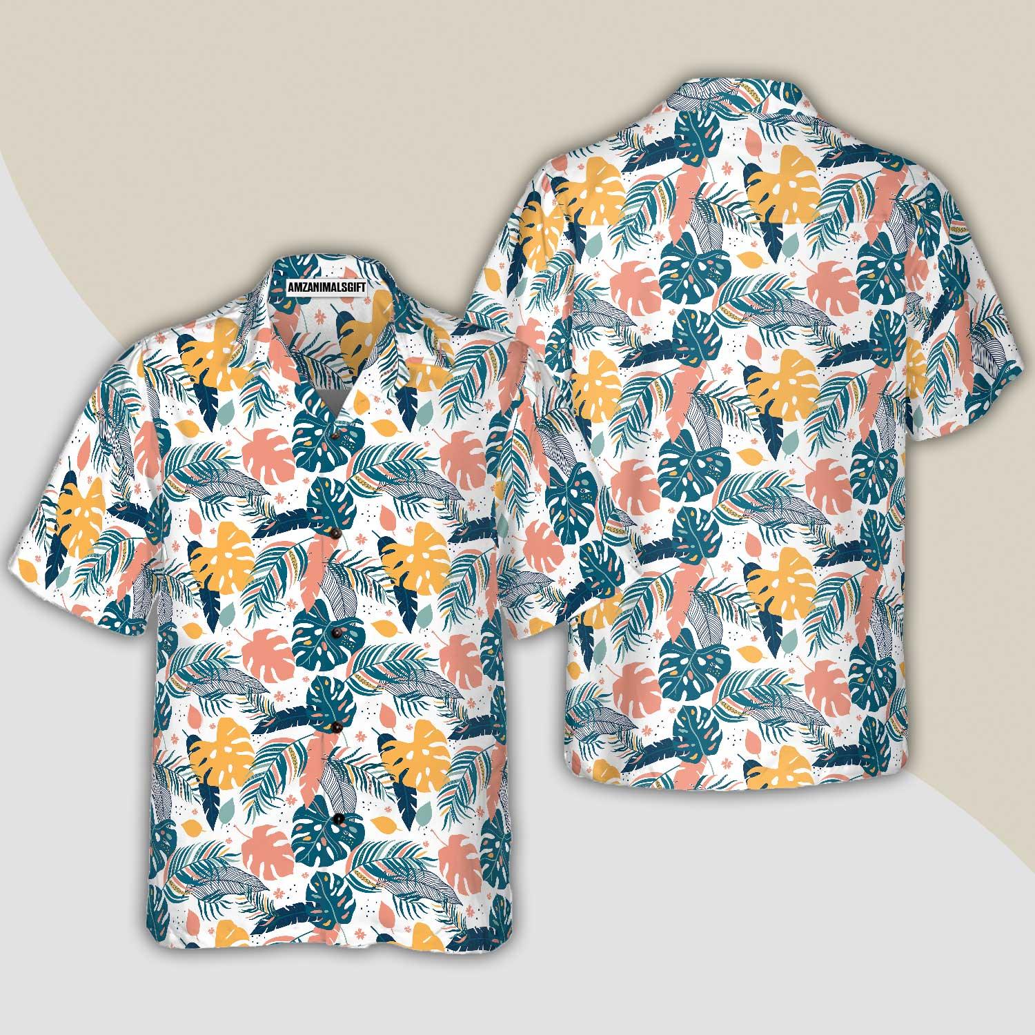 Tropical Leaves Elegant Exotic Aloha Hawaiian Shirt For Summer, Colorful Hawaiian Shirt Outfit For Men Women, Gift For Friend, Team, Family