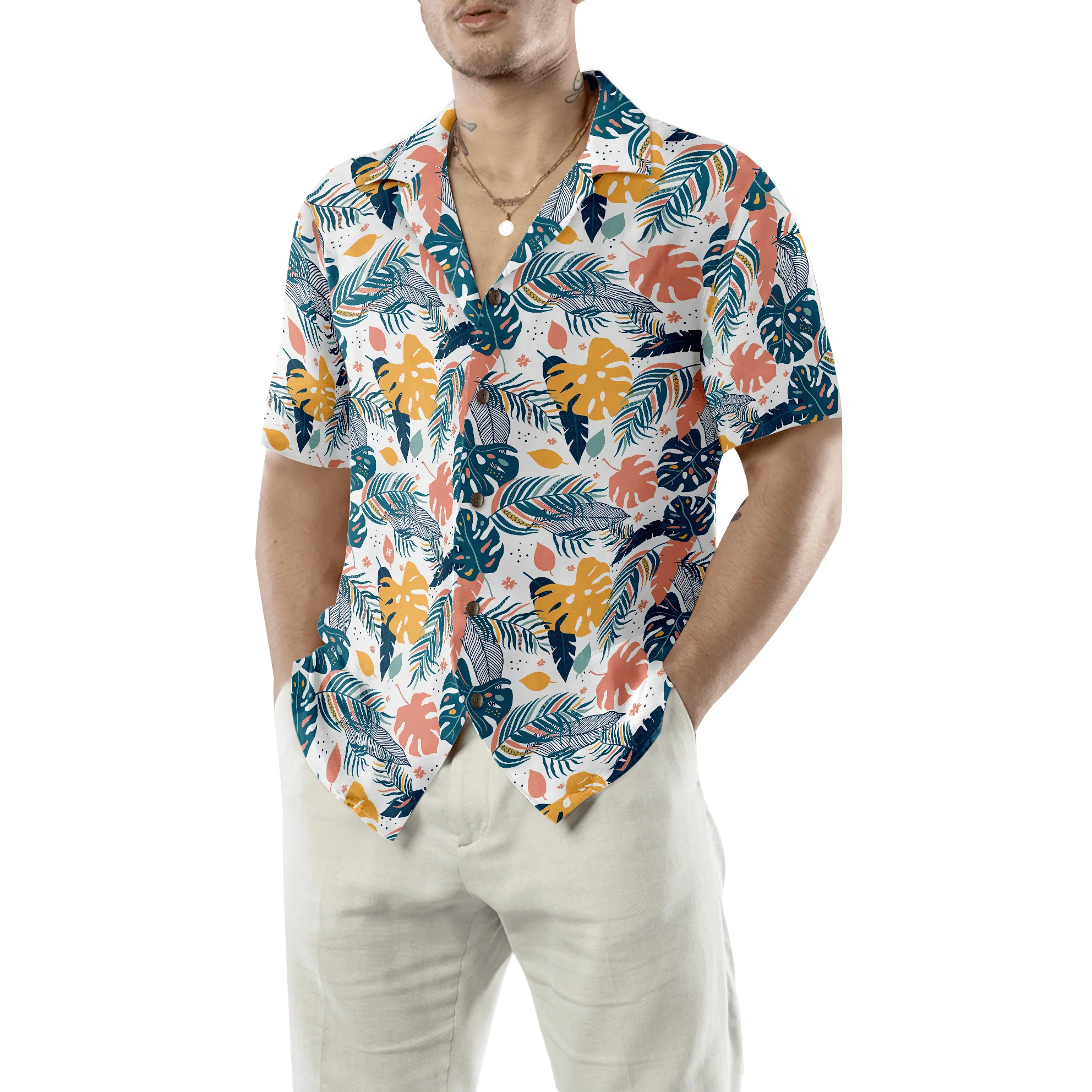 Tropical Leaves Elegant Exotic Aloha Hawaiian Shirt For Summer, Colorful Hawaiian Shirt Outfit For Men Women, Gift For Friend, Team, Family - Image 6