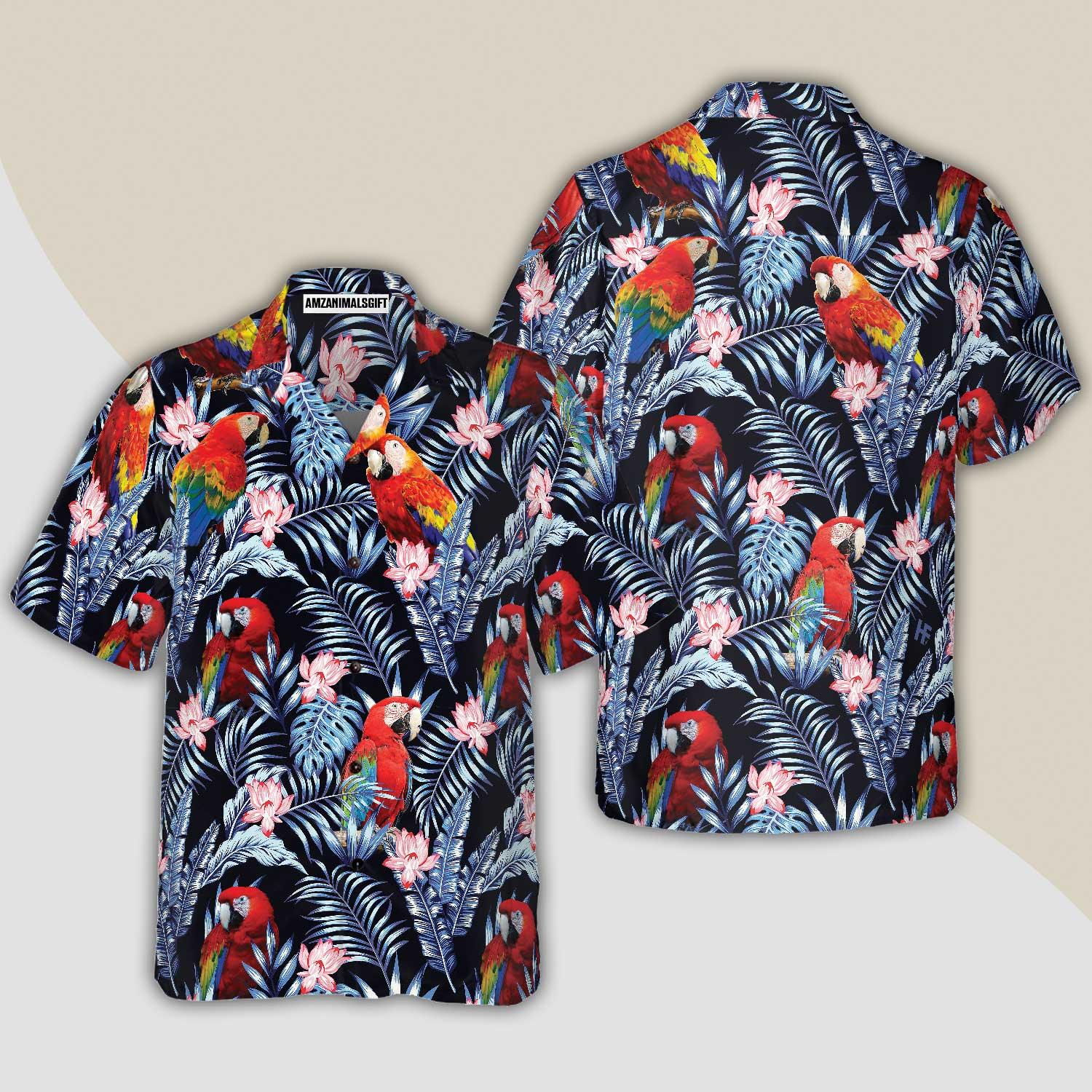 Tropical Parrot Hawaiian Shirt, Colorful Summer Aloha Shirts For Men Women, Perfect Gift For Husband, Wife, Boyfriend, Friend