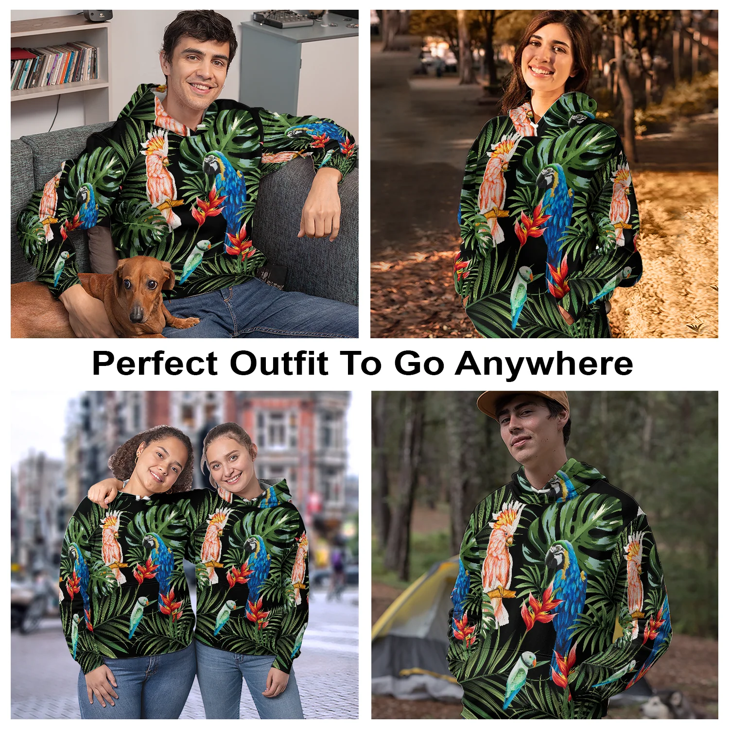 Tropical Parrots Pullover Premium Hoodie, Perfect Outfit For Men And Women On Christmas New Year Autumn Winter - Image 3