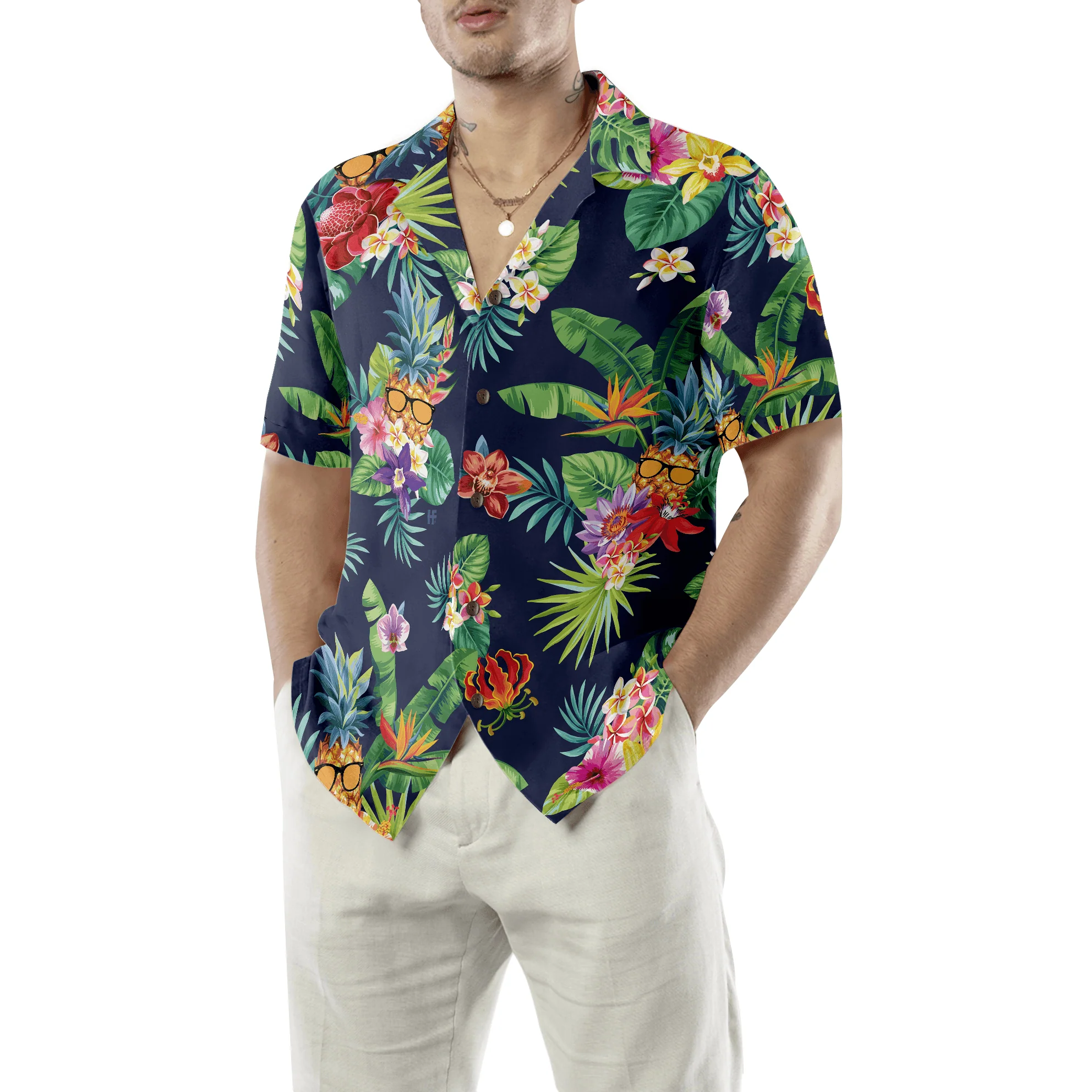 Tropical Pineapples & Palm Leaves Hawaiian Shirt, Colorful Summer Aloha Shirt For Men Women, Gift For Friend, Team, Family - Image 5