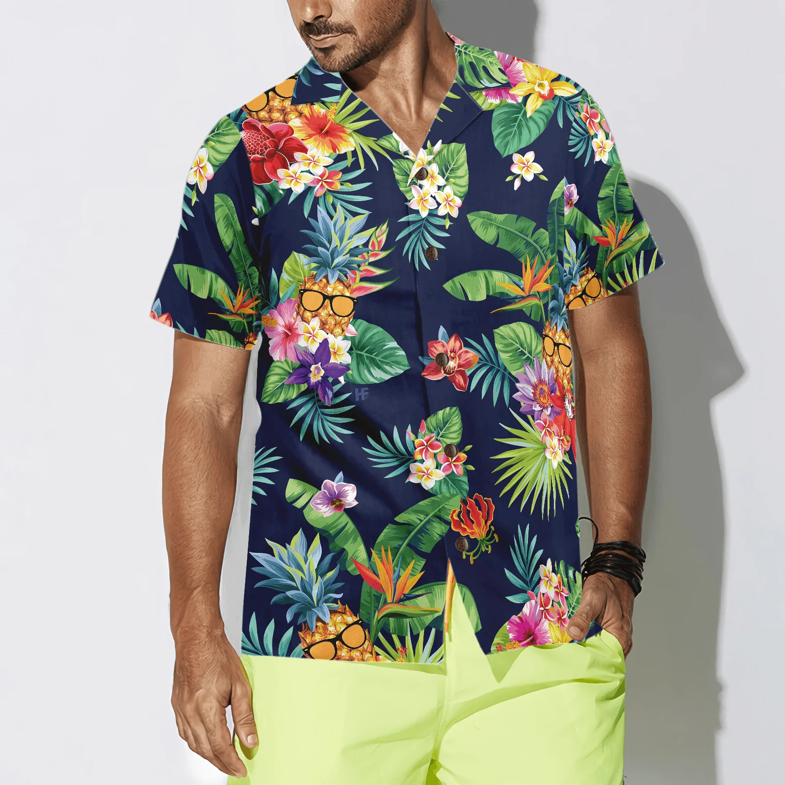 Tropical Pineapples & Palm Leaves Hawaiian Shirt, Colorful Summer Aloha Shirt For Men Women, Gift For Friend, Team, Family - Image 6