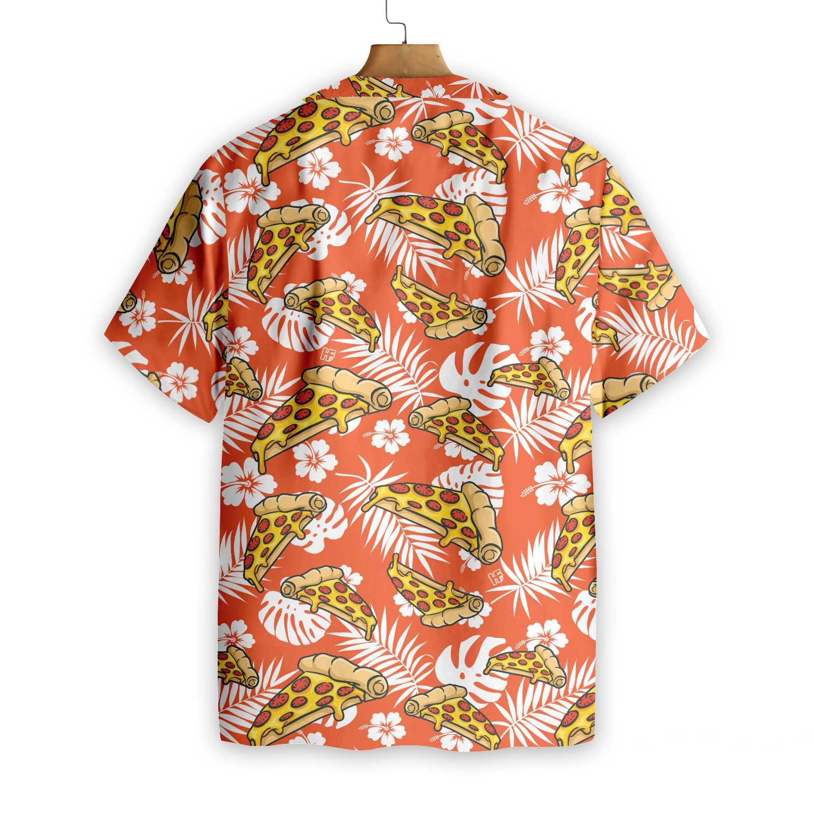 Tropical Pizza Pattern Orange Hawaiian Shirt, Colorful Summer Aloha Shirt For Men Women, Perfect Gift For Friend, Team, Pizza Lovers - Image 3