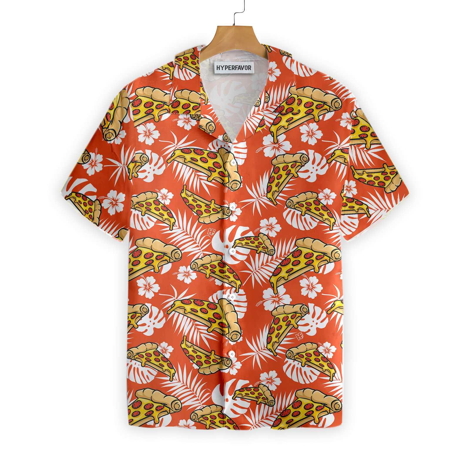 Tropical Pizza Pattern Orange Hawaiian Shirt, Colorful Summer Aloha Shirt For Men Women, Perfect Gift For Friend, Team, Pizza Lovers - Image 4