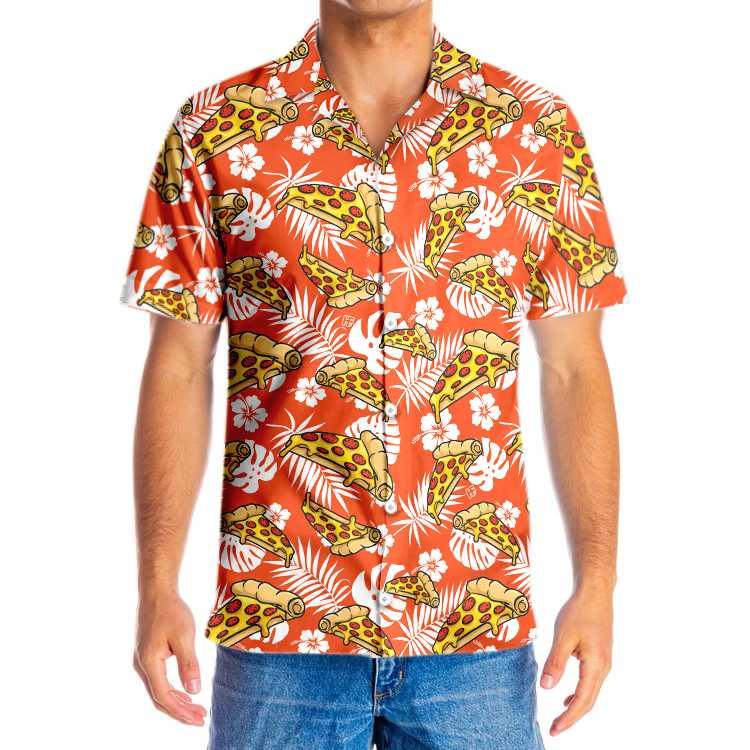 Tropical Pizza Pattern Orange Hawaiian Shirt, Colorful Summer Aloha Shirt For Men Women, Perfect Gift For Friend, Team, Pizza Lovers - Image 5