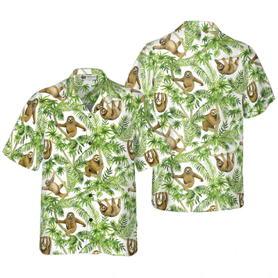 Tropical Sloth Seamless Pattern Hawaiian Shirt, Funny Sloth Seamless Aloha Shirt For Men - Perfect Gift For Husband, Boyfriend, Friend, Family - Image 2