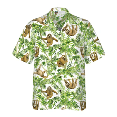 Tropical Sloth Seamless Pattern Hawaiian Shirt, Funny Sloth Seamless Aloha Shirt For Men - Perfect Gift For Husband, Boyfriend, Friend, Family - Image 3
