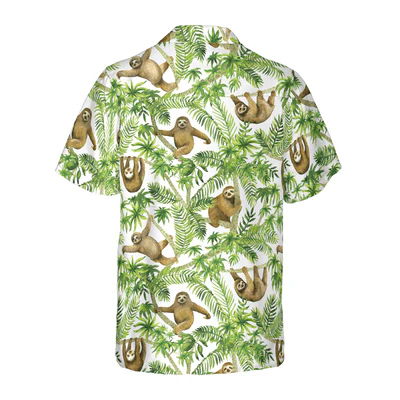 Tropical Sloth Seamless Pattern Hawaiian Shirt, Funny Sloth Seamless Aloha Shirt For Men - Perfect Gift For Husband, Boyfriend, Friend, Family - Image 4