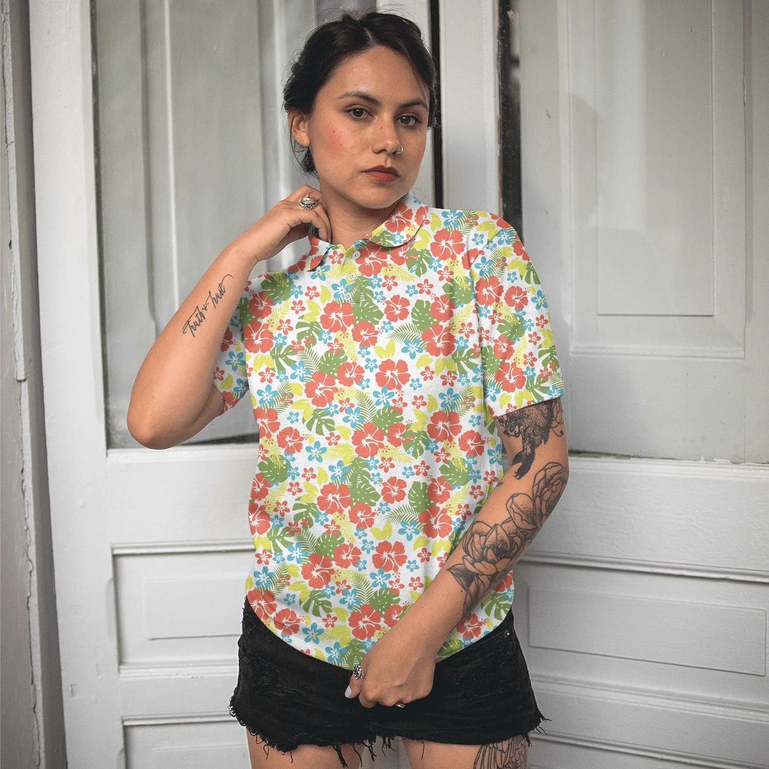 Tropical Women Polo Shirt - Tropical Flowers Pattern Women Polo Shirt - Perfect Gift For Women, Summer Lovers - Image 5