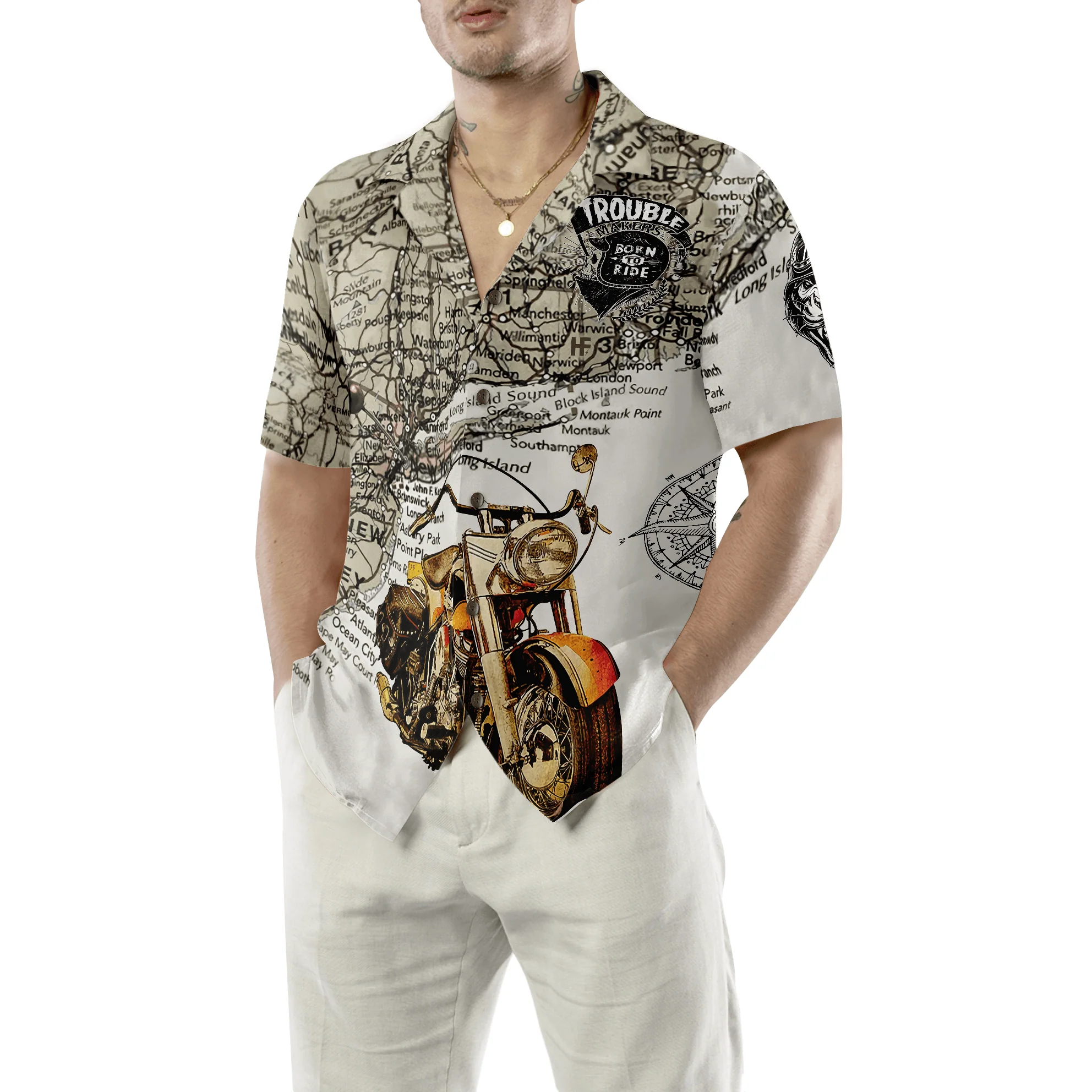 Trouble Makers Born to Ride Hawaiian Shirt, Colorful Summer Aloha Shirts For Men Women, Perfect Gift For Husband, Wife, Boyfriend, Girlfriend - Image 6