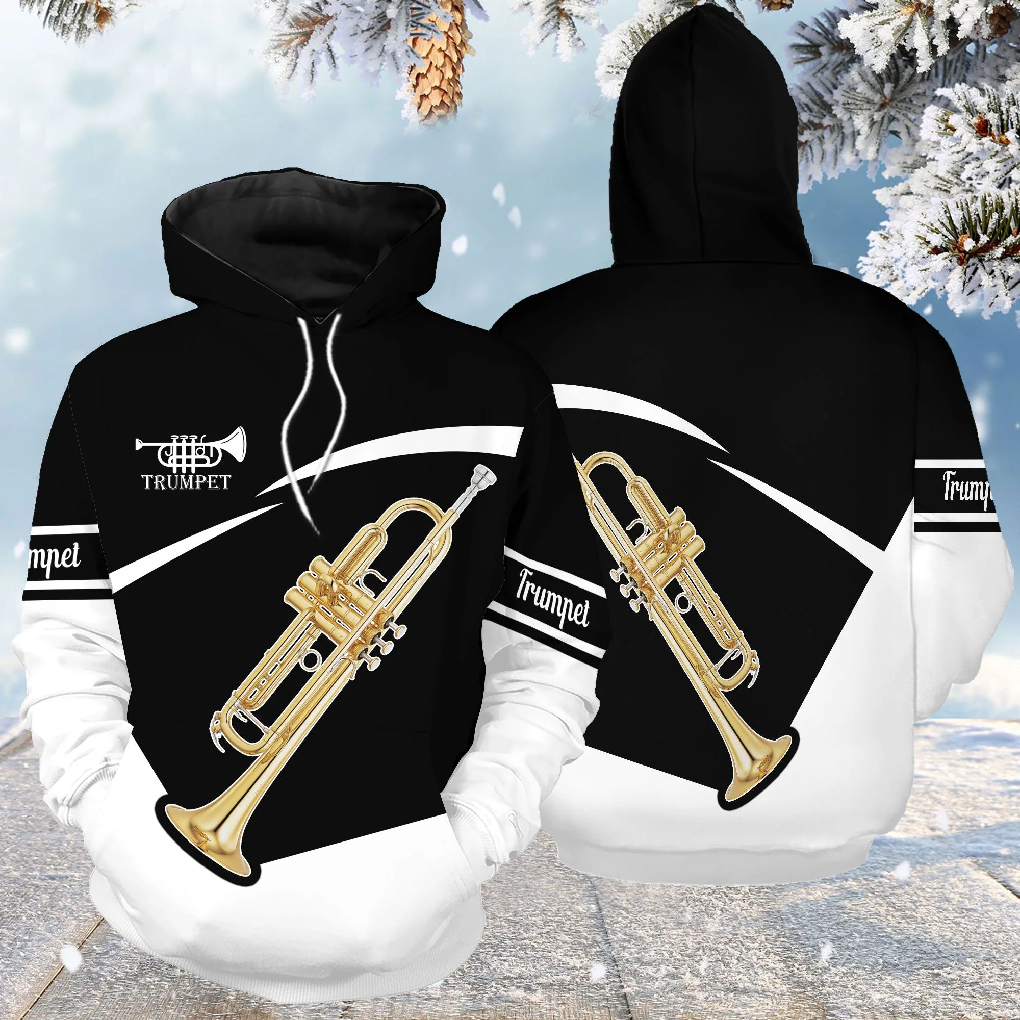 Trumpet Black White Pullover Premium Hoodie, Perfect Outfit For Men And Women On Christmas New Year Autumn Winter - Image 2